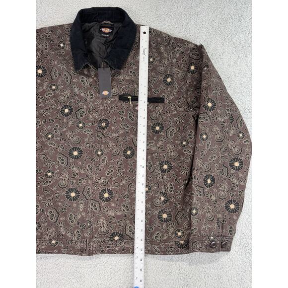 DICKIES Ellis Floral Print Duck Brown Canvas Mens XL Jacket Corduroy Collar - Picture 7 of 16